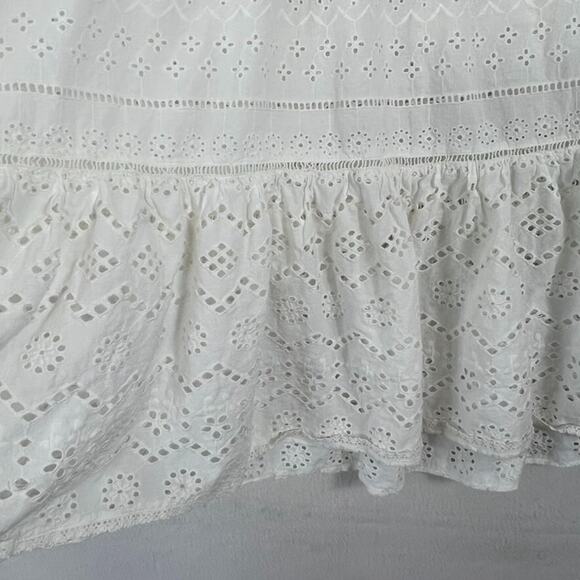 Reba Dress Womens L White Eyelet Paradise V-Neck Ruffle Midi Cotton Unlined - Picture 3 of 7